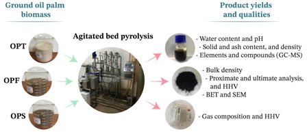 Investigation of yields and qualities of pyrolysis products obtained from oil palm biomass using an agitated bed pyrolysis reactor 