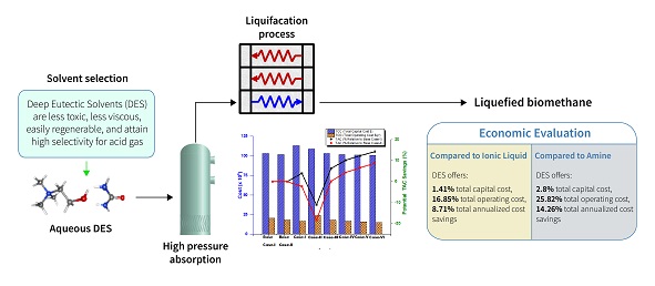 Simulation study of deep eutectic solvent-based biogas upgrading process integrated with single mixed refrigerant biomethane liquefaction 
